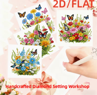 Diamond Painting 6 Stück Blumenstrauss Schmetterlinge